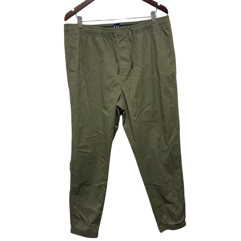 GAP Jogger Pants Mens L Khaki Elastic Waist Drawstring Cotton Pull On Stretch